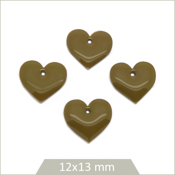 6 sequins effet émaillé coeur kaki