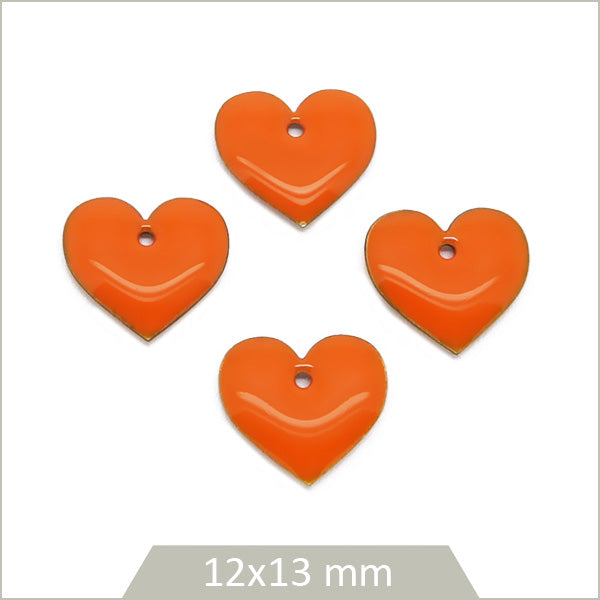 6 sequins effet émaillé coeur orange