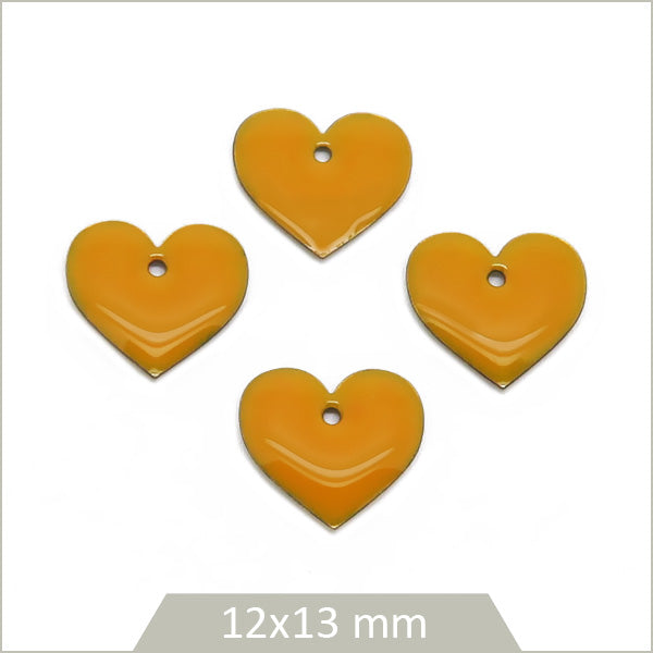 6 sequins effet émaillé coeur moutarde