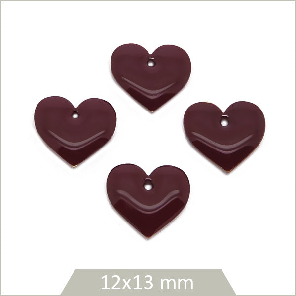 6 sequins effet émaillé coeur prune