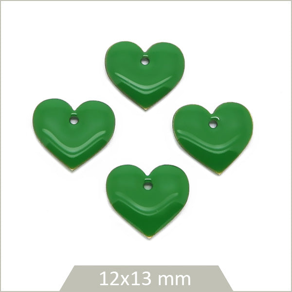 6 sequins effet émaillé coeur vert