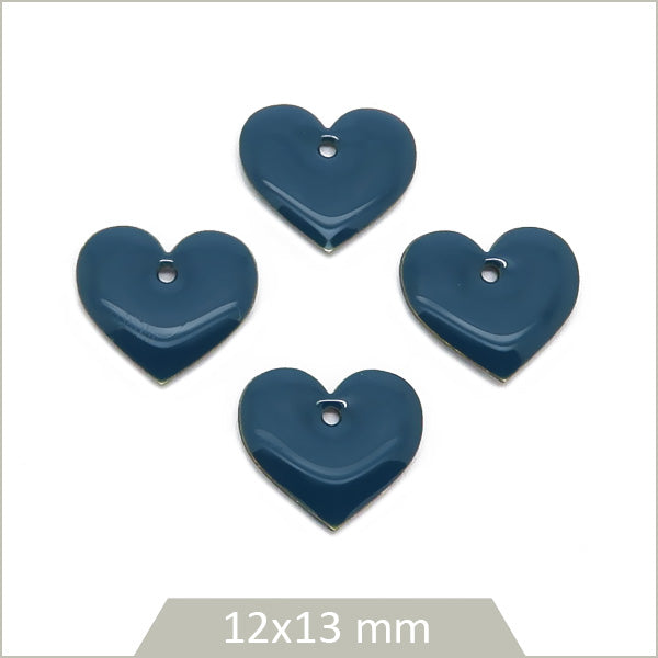 6 sequins effet émaillé coeur bleu canard