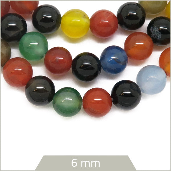 Env. 62 perles rondes en Agate rayée teintée mix automne, 6 mm