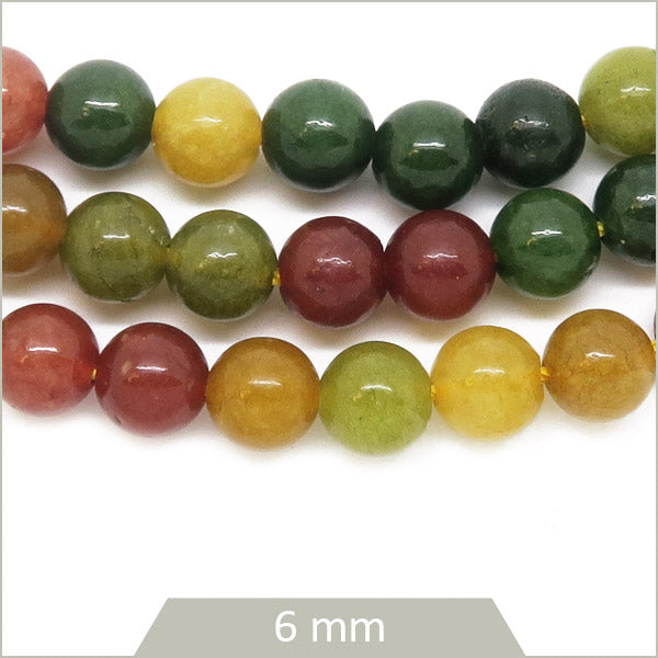 Env. 30 perles rondes en Jade de Malaisie teinté mix automne, 6 mm