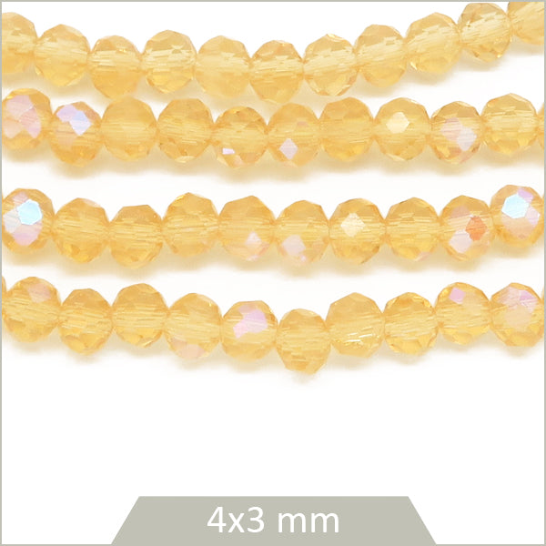 Env. 110 perles de verre à facettes donut champagne transparent 4x3 mm
