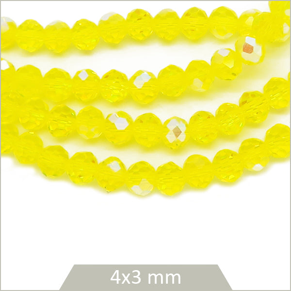 Env. 110 perles de verre à facettes donut jaune transparent 4x3 mm