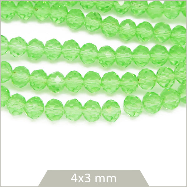 Env. 110 perles de verre à facettes donut vert transparent 4x3 mm