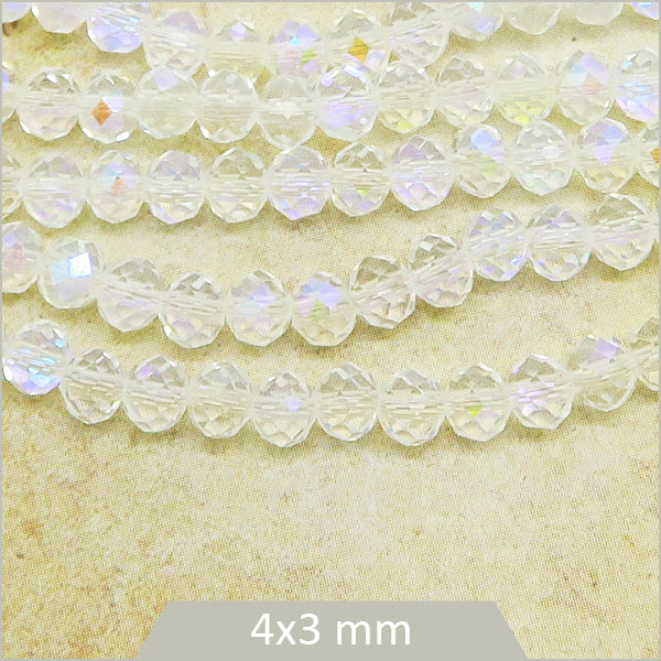 Env. 110 perles de verre à facettes donut transparent 4x3 mm