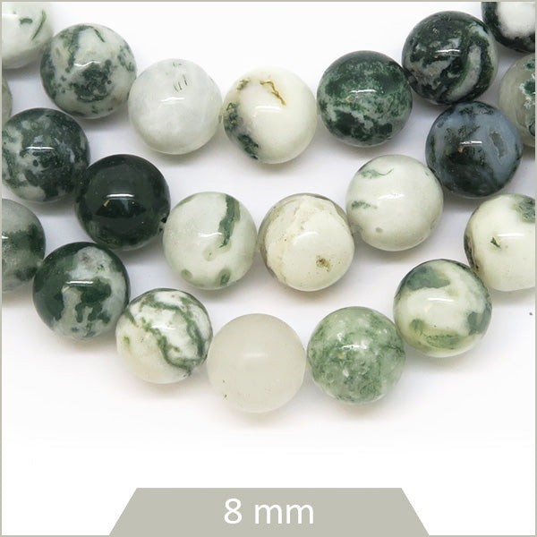Env. 45 perles rondes en Agate Arbre 8 mm
