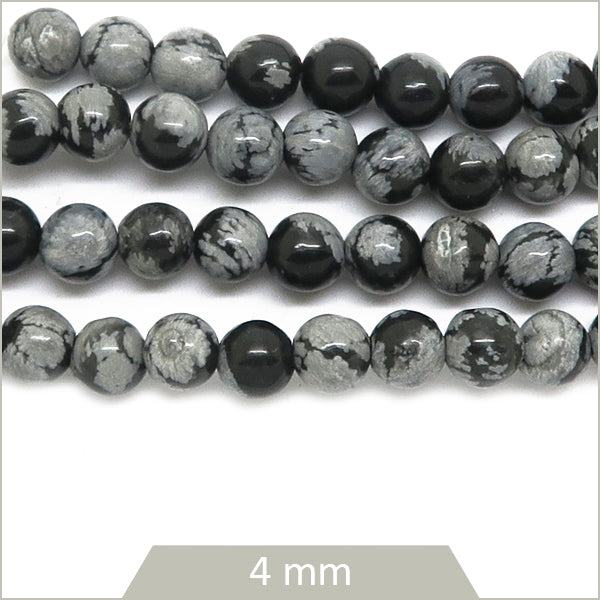 Env. 80 perles rondes en Obsidienne flocon de neige, 4 mm