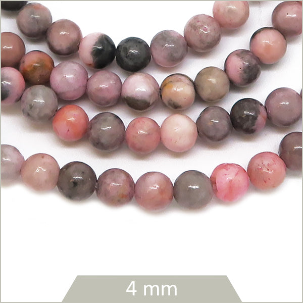 Env. 80 perles rondes en Jaspe Zèbre rose 4 mm
