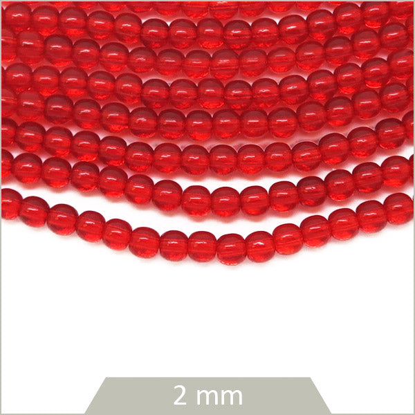 Env. 180 perles de verre rondes rouge, 2 mm