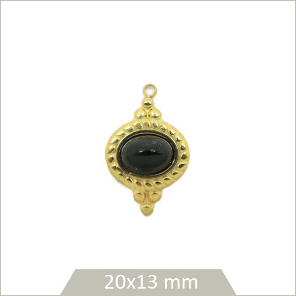 1 médaillon ovale en acier inoxydable 304 doré et cabochon en Onyx