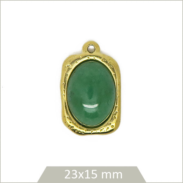 1 médaillon rectangle en acier inoxydable 304 doré et cabochon en Aventurine