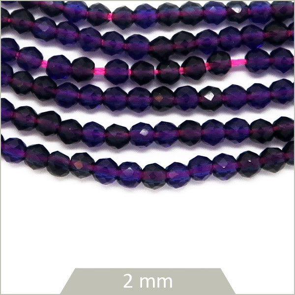 Env. 180 perles de verre rondes à facettes marine, 2 mm