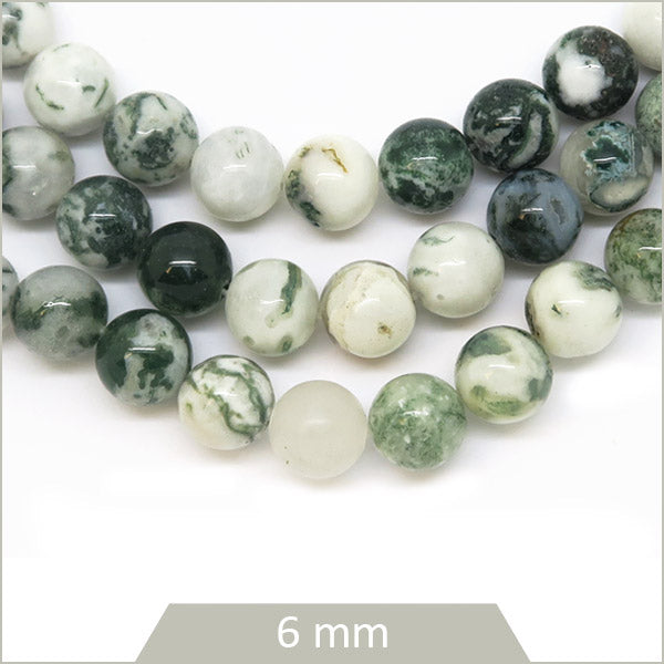 Env. 60 perles rondes en Agate arbre, 6 mm