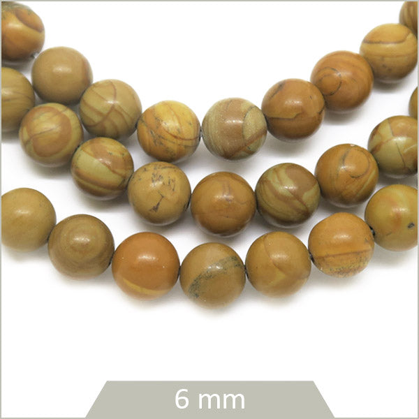 Env. 60 perles rondes en Jaspe aspect bois 6 mm