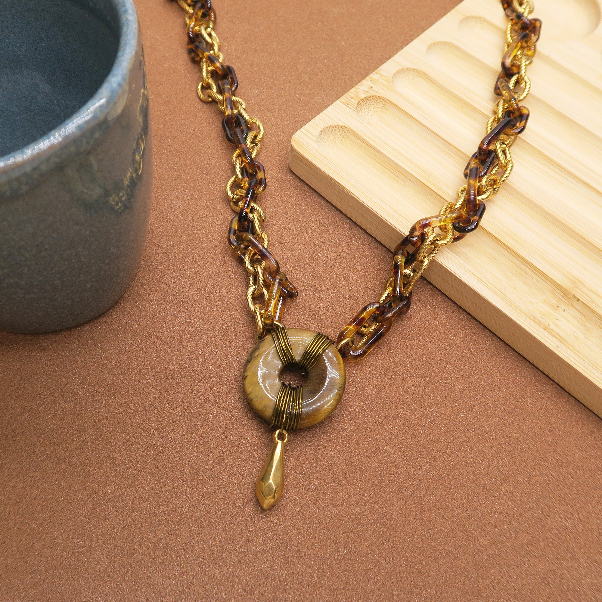 50cm de chaîne gros maillons ovales en acétate écailles de tortue