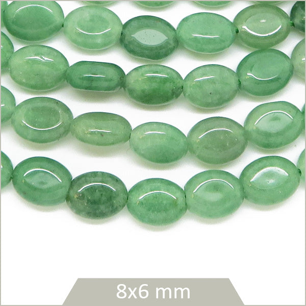 Env. 45 perles ovales en Aventurine, 8x6 mm