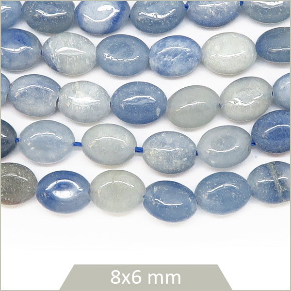 Env. 45 perles ovales en Aventurine bleue, 8x6 mm