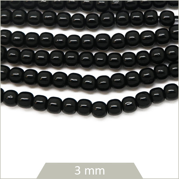 Env. 120 perles de verre rondes noires, 3 mm