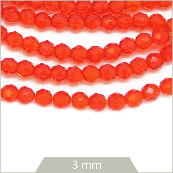 Env. 120 perles de verre rondes à facettes orange, 3 mm