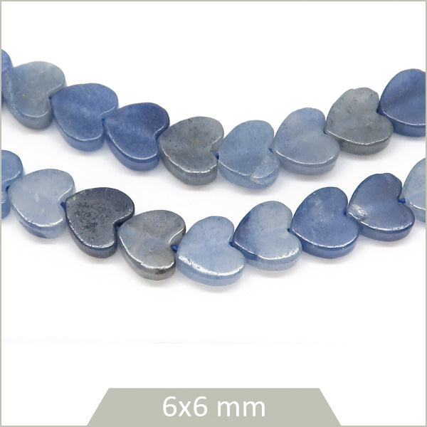 Env. 65 perles coeur en Aventurine bleue, 6x6 mm