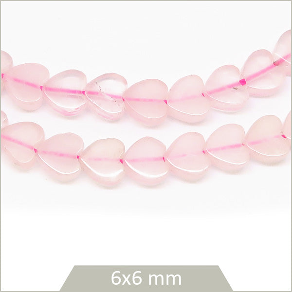 Env. 65 perles coeur en Quartz rose, 6x6 mm
