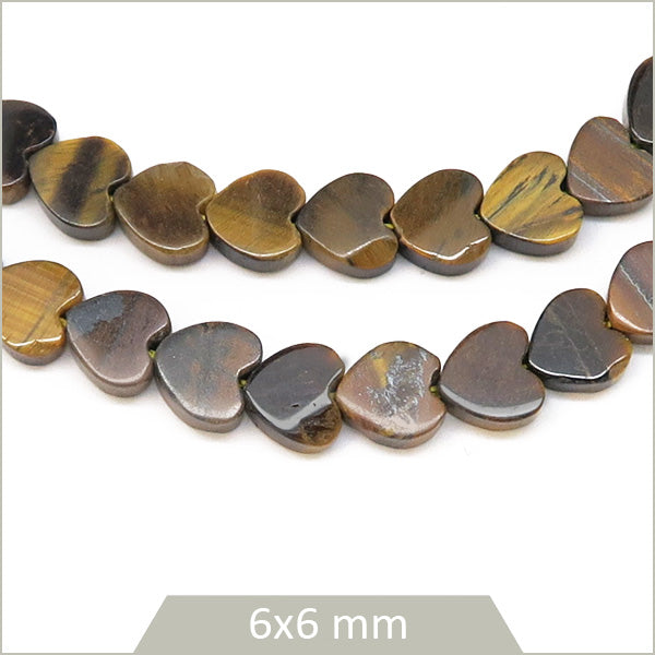 Env. 65 perles coeur en Oeil de tigre, 6x6 mm