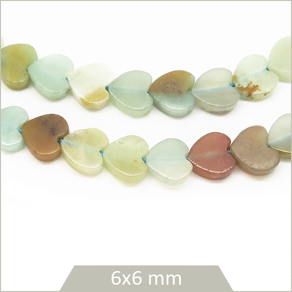 Env. 65 perles coeur en Amazonite, 6x6 mm