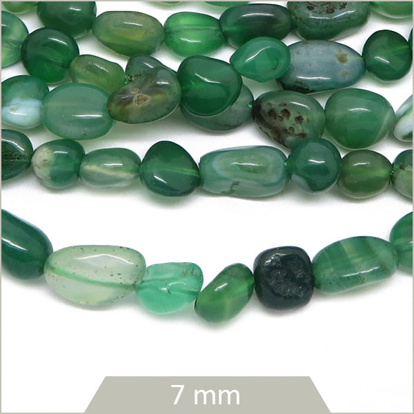 40 cm de perles galets en Agate verte, calibre 7 mm env.