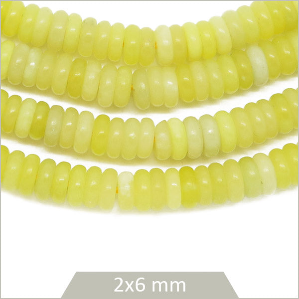 Env. 160 perles soucoupes en Jade citron, 6x2 mm