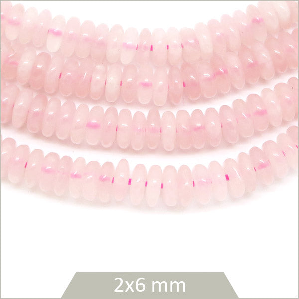 Env. 160 perles soucoupes Quartz rose, 6x2 mm