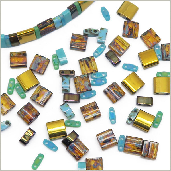 6g de mix de perles Tila turquoise OR