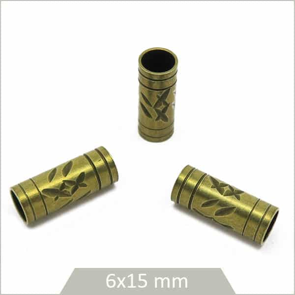 Grossiste perles tubes gravés bronze