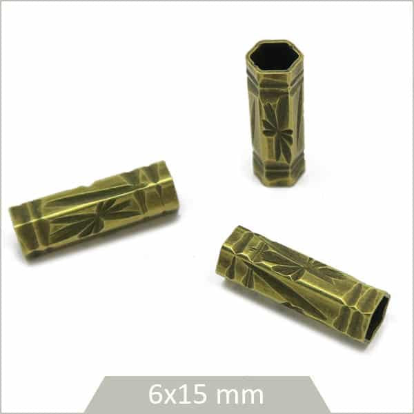 Perles tube hexagone gravés bronze