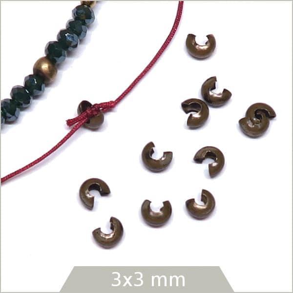 80 perles cache noeud bronze 3mm, finition pour bracelets