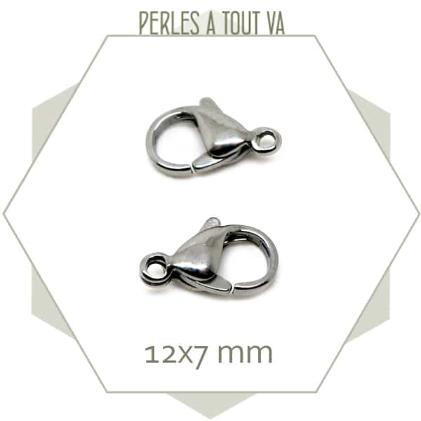 8 fermoirs mousquetons acier inox 12x7mm