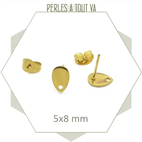 Vente clou boucles d'oreilles ovale acier doré