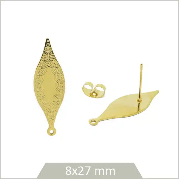 Vente clou boucles d'oreilles feuilles acier doré