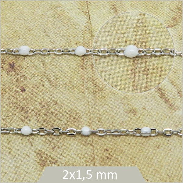 chaine perlée acier email blanc pour bijoux