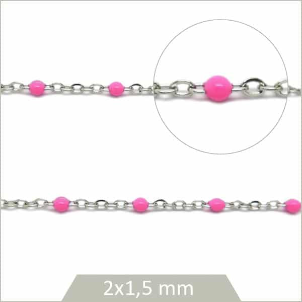 Chaine acier maillons émaillés rose pour bijoux