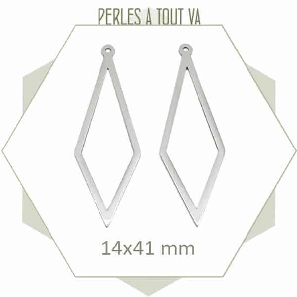 Grossiste breloques losange acier brillant