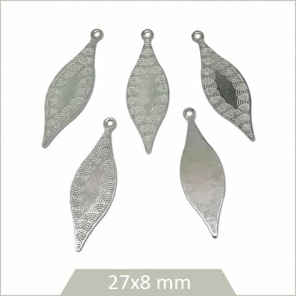 pendentif feuilles gravées en acier