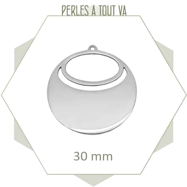 Grand pendentif rond ajouré acier brillant