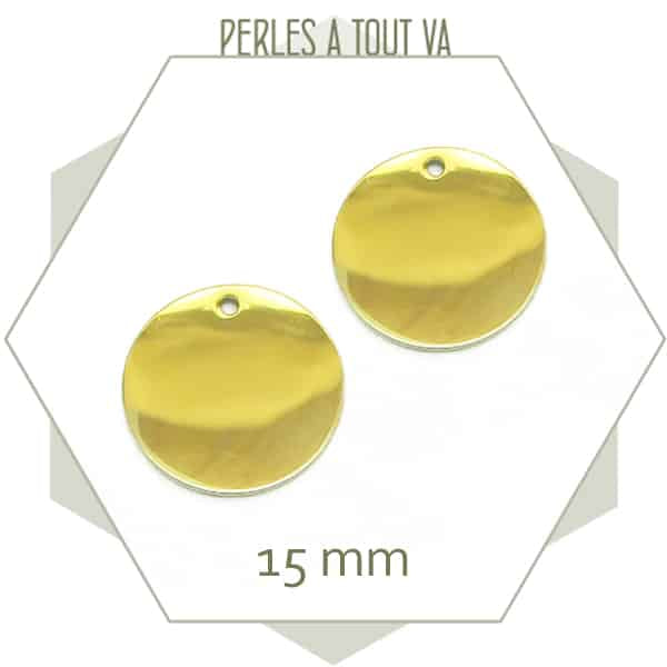 Vente pendentif rond en acier doré 15 mm