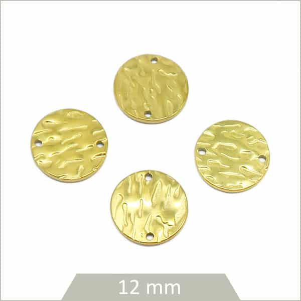 breloques rondes texturées acier inox doré