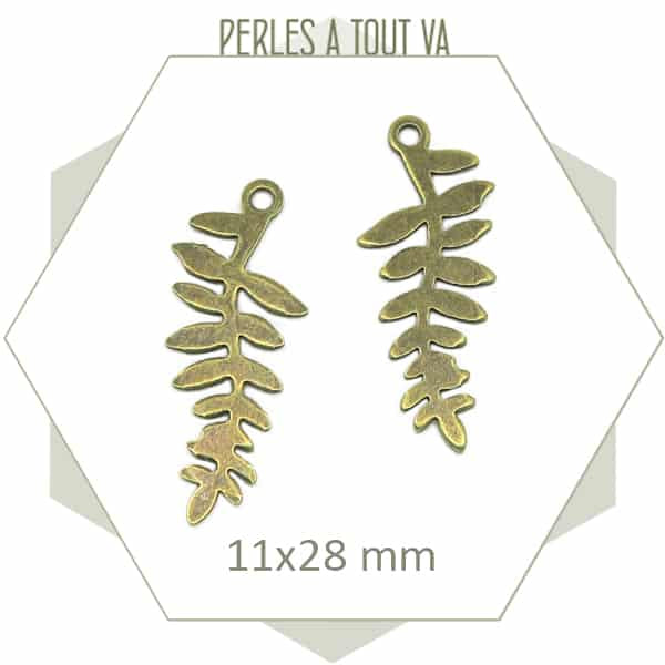 breloque branche de feuille couleur bronze