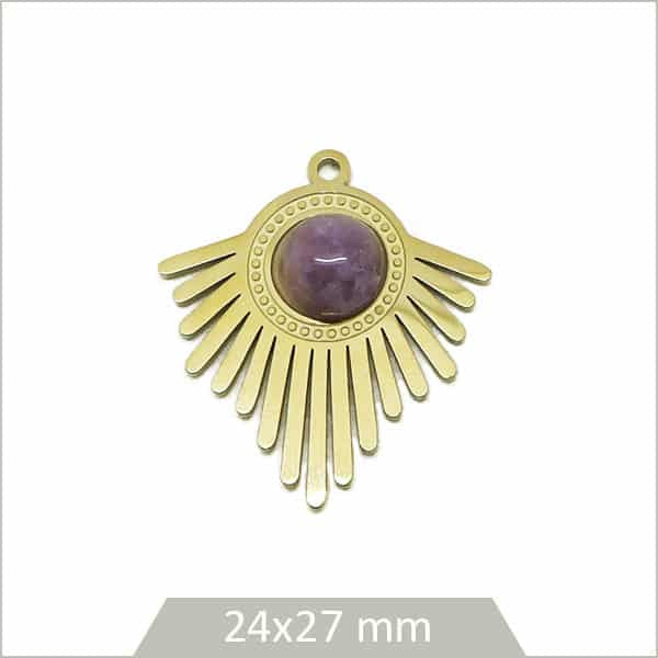 Boutique breloque acier doré cabochon améthyste