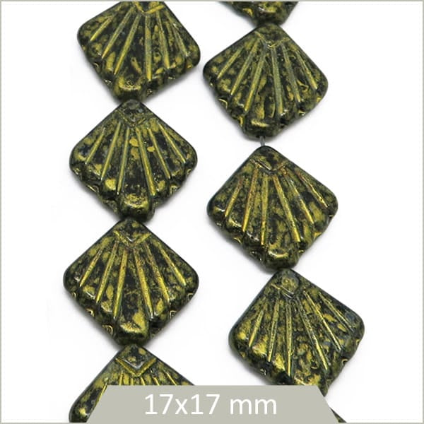 Fournisseur perles verre tchèque losanges noir et or